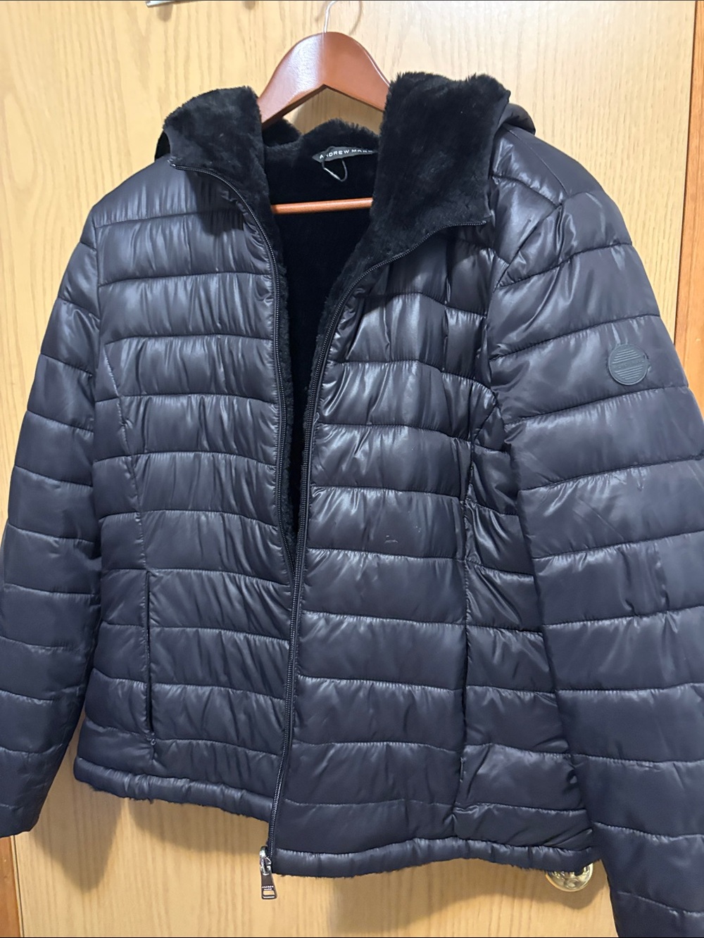 Andrew Marc Black Quilted Hooded Puffer Jacket